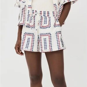 Hill House White and Blue Patterned Women Shorts
